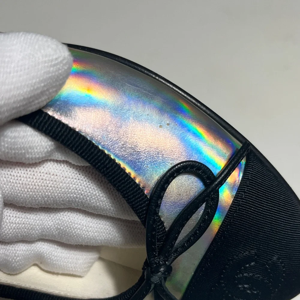 CHANEL Iridescent Ballet Flats with Black Cap Toe